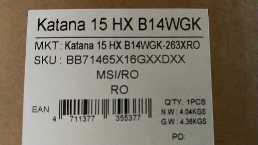 Laptop Gaming MSI Katana 15 Intel Core i7-14650HX 5.2GHz 15.6QHD 16GB SSD512GB GeForce RTX5070 8GB