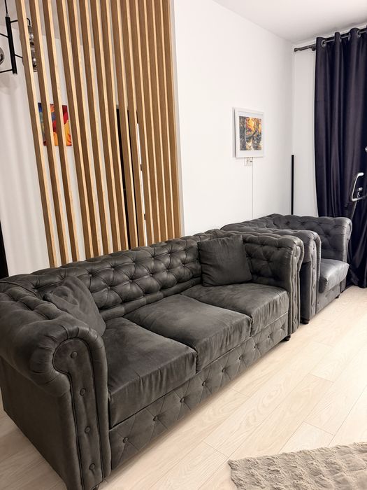 Canapea plus fotoliu stil Chesterfield