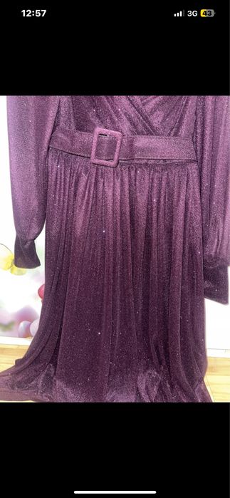 Rochie mov inchis cu sclipici midi