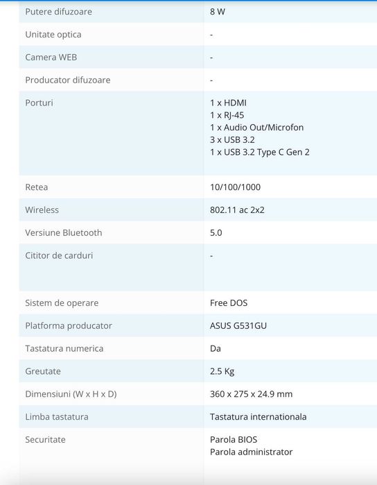 Laptop Gaming ASUS ROG Strix i7-9750H 512GB 16GB RAM GTX 1660Ti 6GB