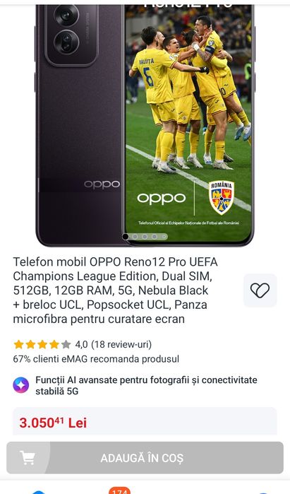 Vand Telefon Oppo Reno 12 Pro UEFA Champions League Editio