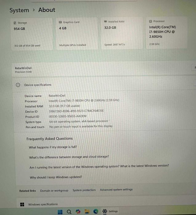 Dell Precision 5540 – i7 / 32GB / 1TB / Quadro 4GB + baterie NOUĂ 97Wh