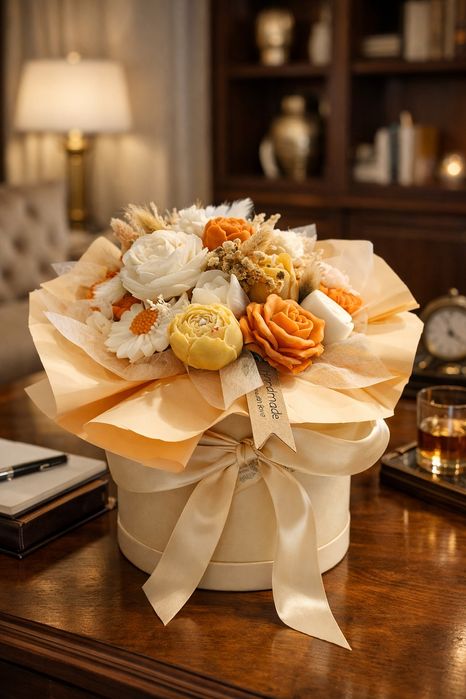 Aranjament "Silk Amber" din flori de ceară de soia