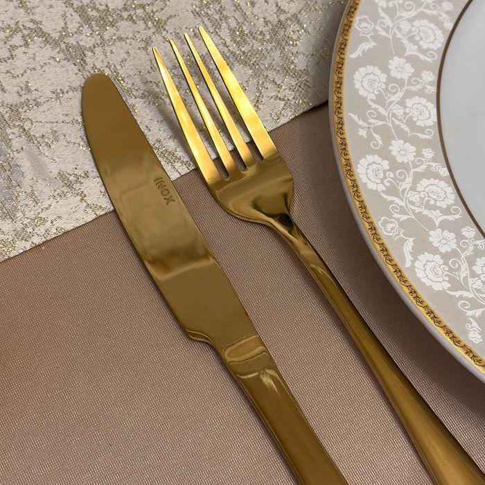 Set tacamuri aurii din inox premium, 24 piese, finisaj lucios, cutie cadou inclusa