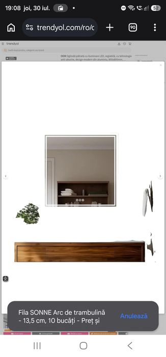 Oglindă pătrată cu iluminare LED, reglabilă, cu tehnologie anti-aburire, design modern din aluminiu, 800x800mm, argintie