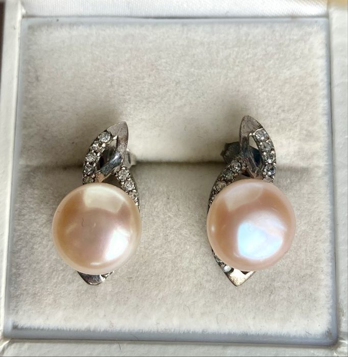 Cercei din argint cu perle si zirconii