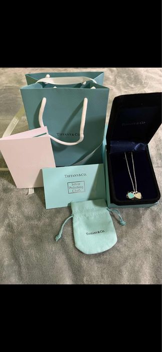 Colier Tiffany & Co. - Double Heart Tag (Argint 925 & Email bleu)