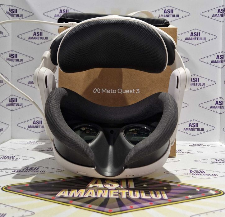 Asii Amanetului - Ochelari VR Meta Quest 3, 512GB cu baterie externa Model GSV-0040, capacitate 6000 mAh, 2 controllere si accesorii