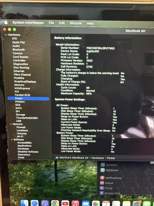 MacBook Air M1 КАТО НОВ 96% Battery + Кутия + Кейсове