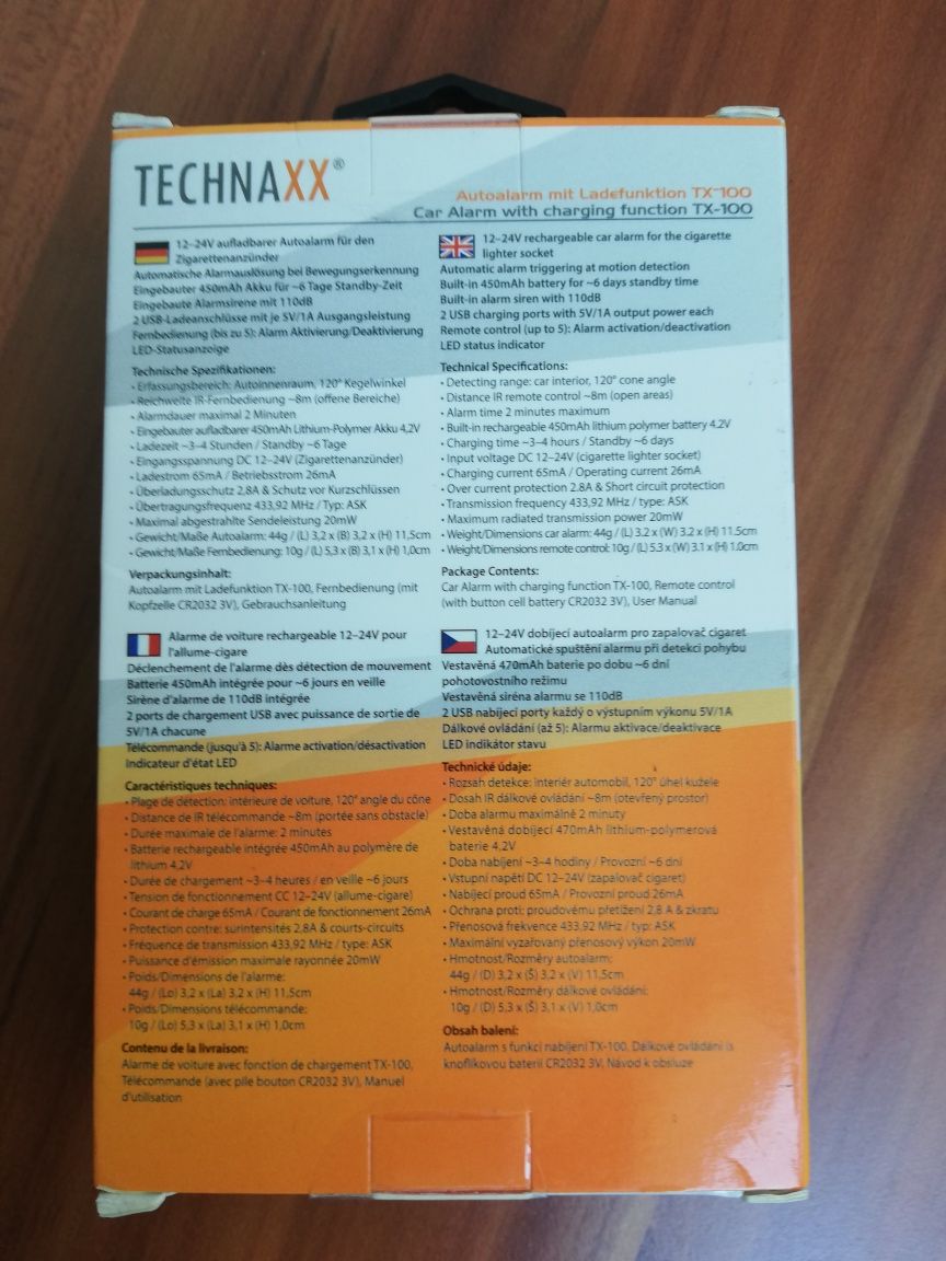 Technaxx Alarme de voiture avec fonction de chargement TX 100 1