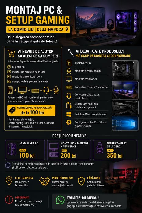 Montaj PC & Setup Gaming la domiciliu | Cluj-Napoca