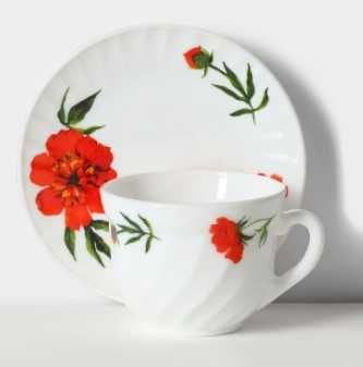 Сервиз за кафе и чай с 6 керамични чаши с чинийки  "Кадифена роза"