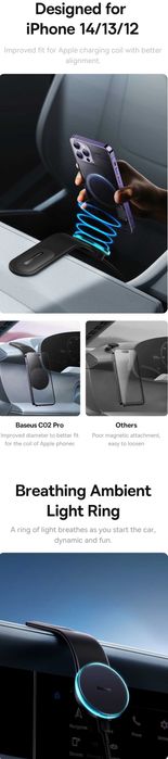 Baseus C02 Pro Магнитный Авто Держатель MagSafe 15W For iPhone 16