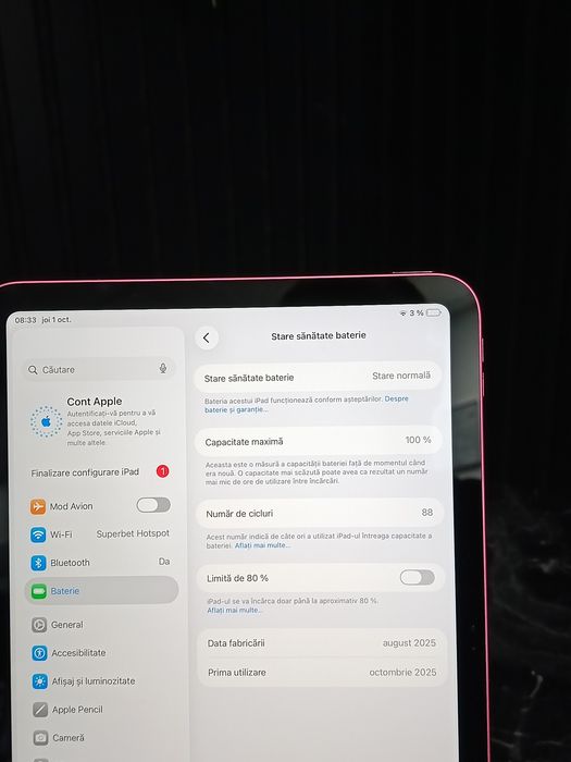 Noble Amanet -Apple iPad 11 (A16) - 128 GB + Pen Pencil 2 + Husa - Baterie 100%