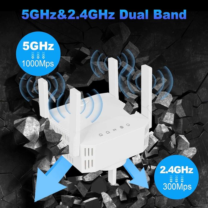 WiFi усилвател, 1200Mbps WiFi ретранслатор Ethernet порт, 2.4GHz/5GHz