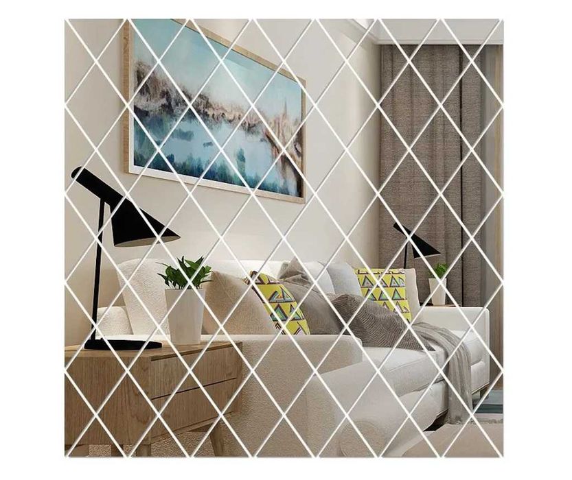 Комплект от 32 самозалепващи се огледала за стена с форма на ромб