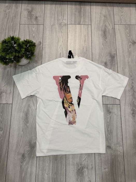 Vlone x Juice WRLD white tee print față/spate – mărimea M