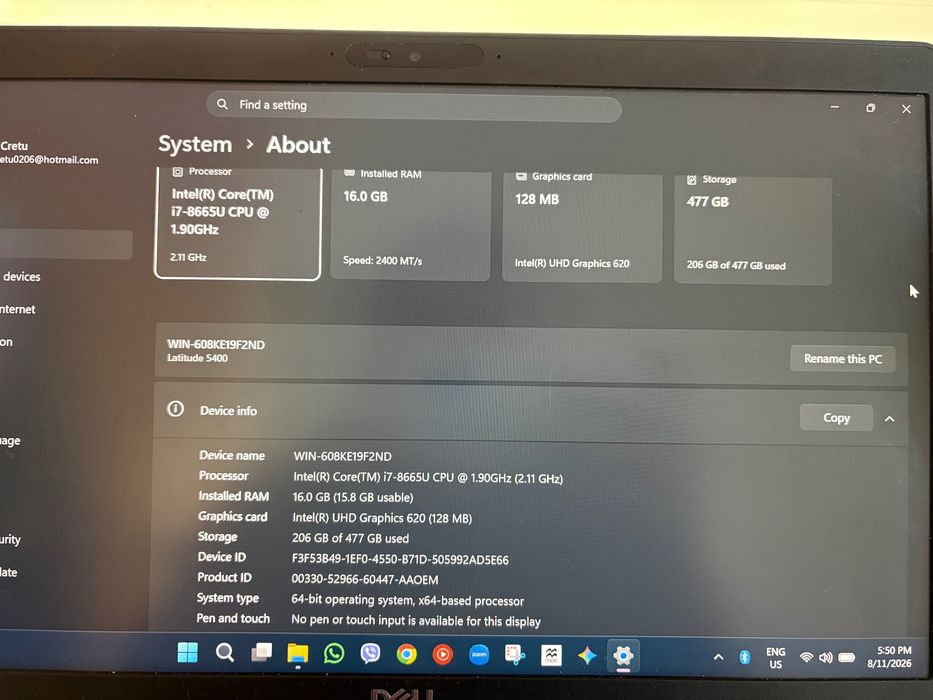 Laptop Dell Latitude 5400 cu 16GB RAM si 500GB SSD (Windows 11 Pro)