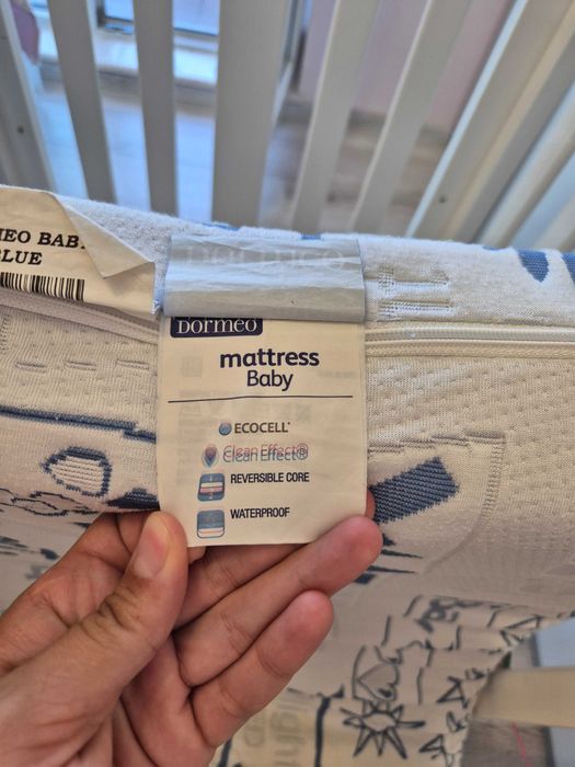 Бебешка дървена кошара/легло - бяла + матрак