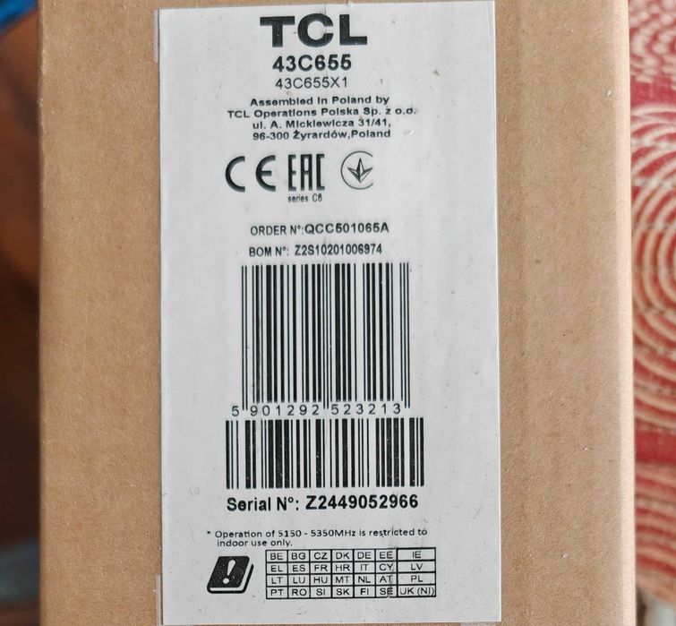 Телевизор TCL QLED 43C655 43" Smart Google TV, 4K Ultra HD Гаранция