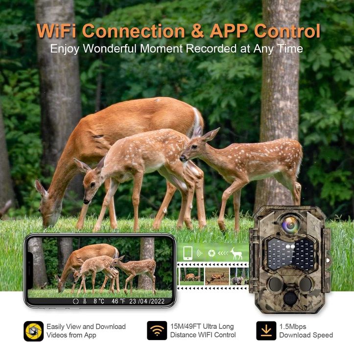 Ловна камера Wifi Hapimp PH810W- 4K 48MP с 32 GB карта подарък