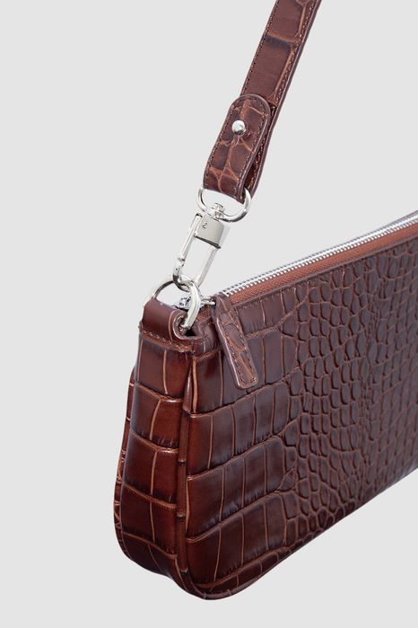Дамска чанта BY FAR RACHEL Nutella Croco Embossed Leather Shoulder Bag