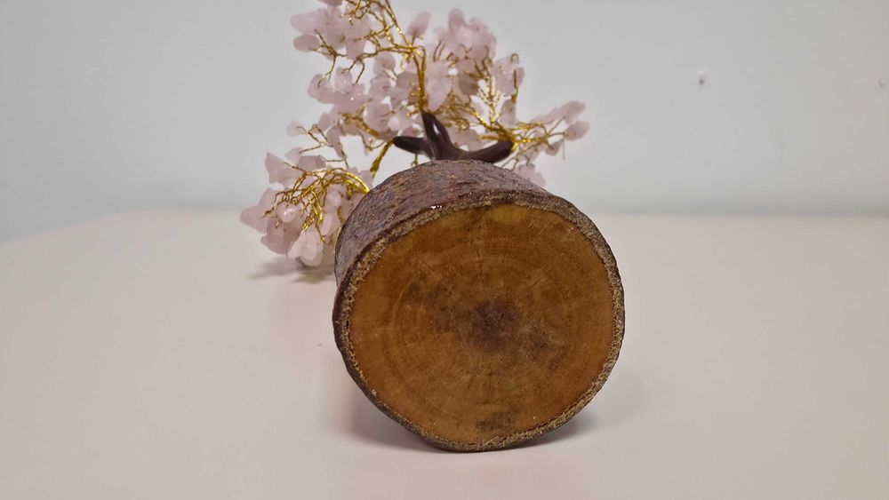 Copăcel decorativ cu cuarț roz Gemstone Tree bază lemn Cadou