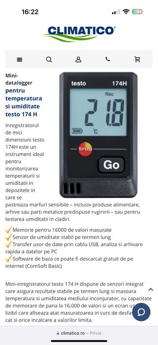 Testo 174H Mini-datalogger pentru temperatura si umiditate