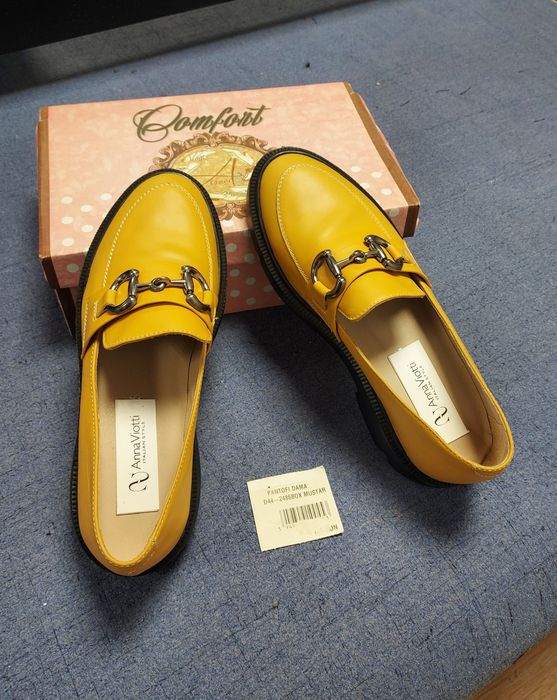Pantofi dama piele Anna Viotti-Italian style-culoare muștar-39-noi, reducere