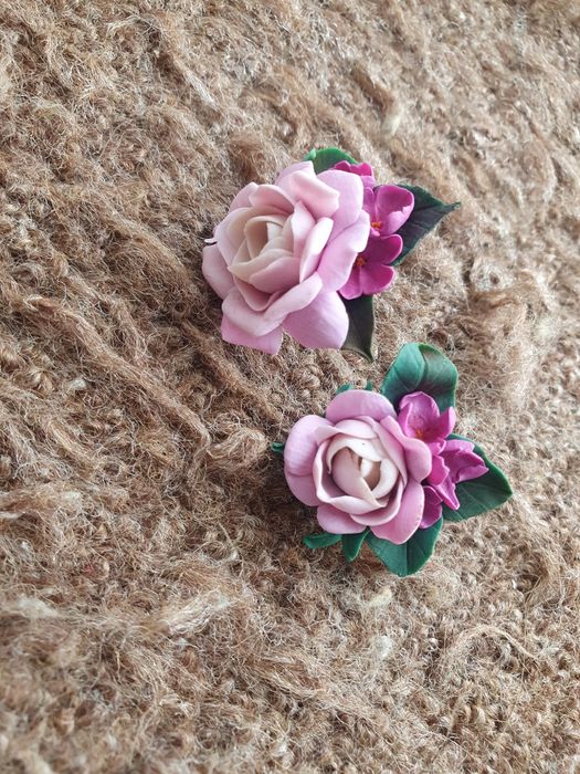 Серьги гвоздики сирень и роза
