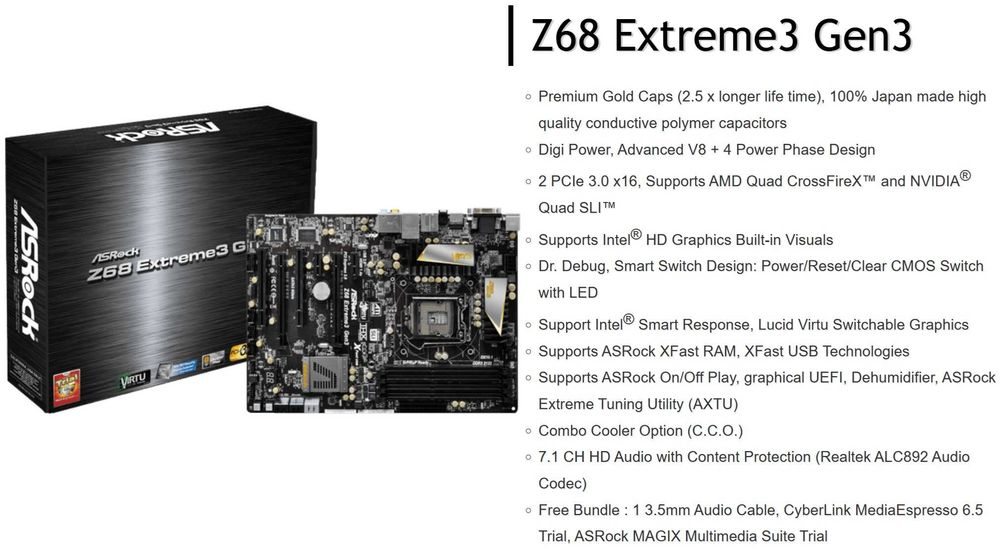 Дъно Дънна платка ASRock Z68 Extreme3 Gen3 1155 DDR3 OVERCLOCK