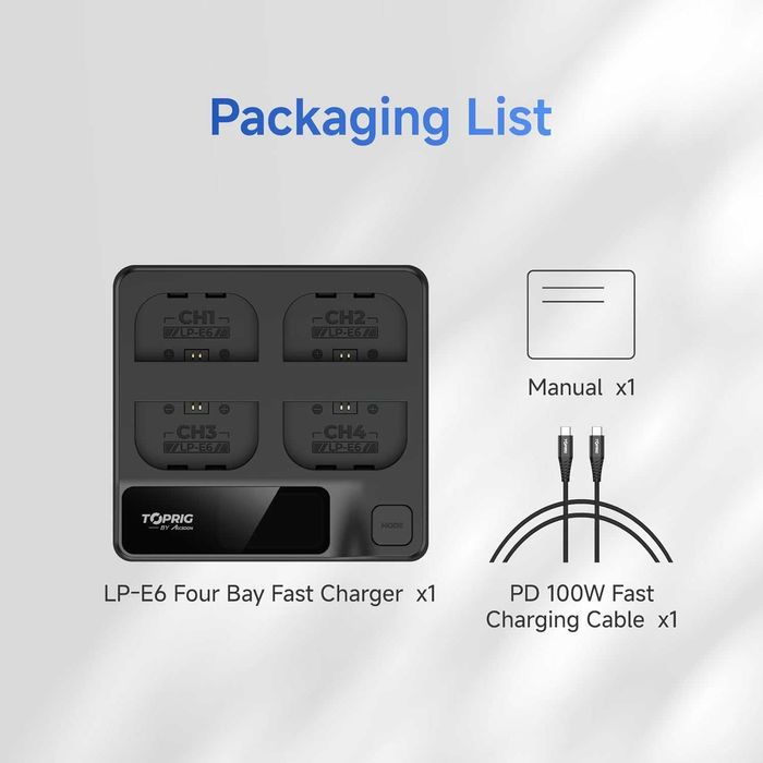 Accsoon TopRig Бърза зарядна станция за 4 батерии Canon LP-E6/NH (60W)