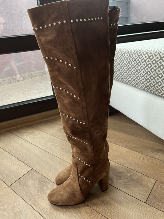 Tosca Blu велурени ботиши до коляното 37 номер с капси