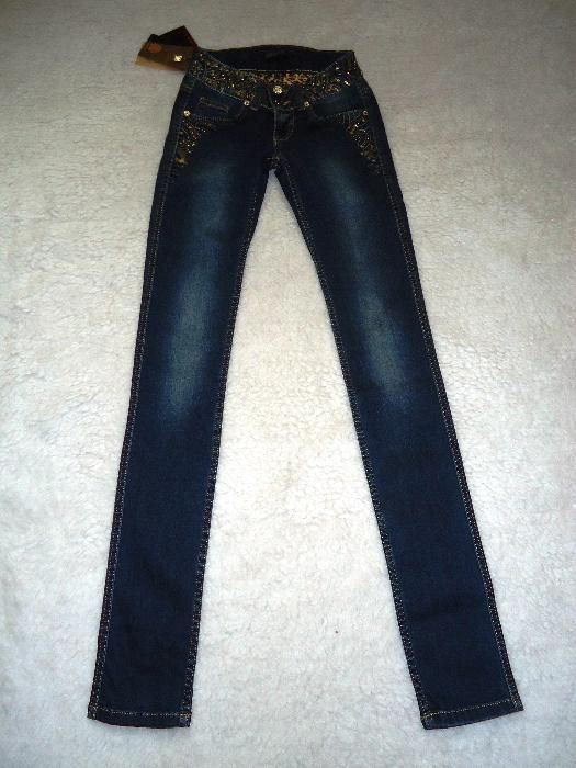 Blugi skinny dama sexy talie joasa paiete margele cristale aurii