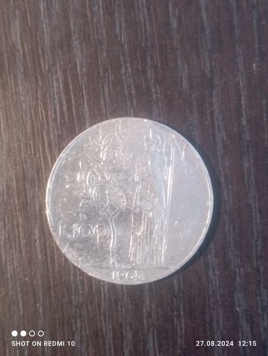 Moneda republica italiana 100L din anul 1963