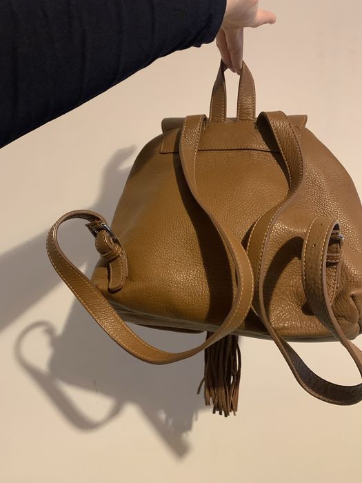 Rucsac Laura Maxim, piele, maro, purtat de doua ori