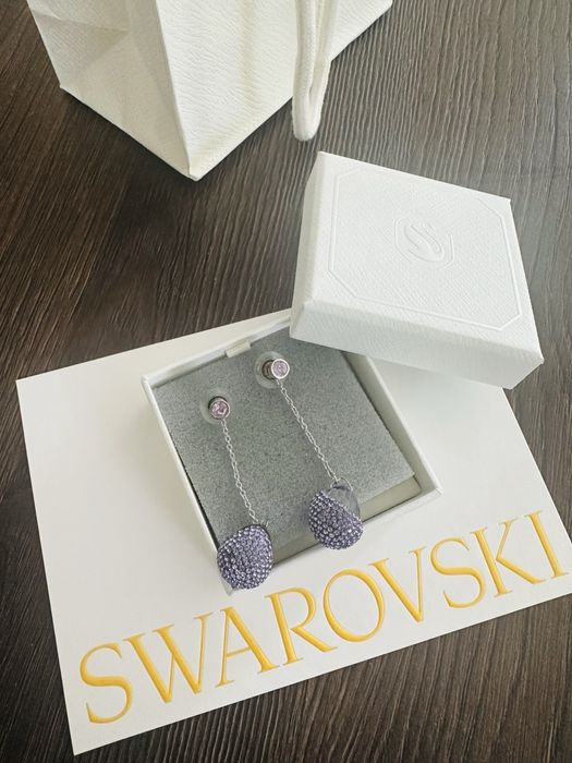 Оригинални Swarovski обеци 2в1 (мънички + висящи) - оригинална кутия