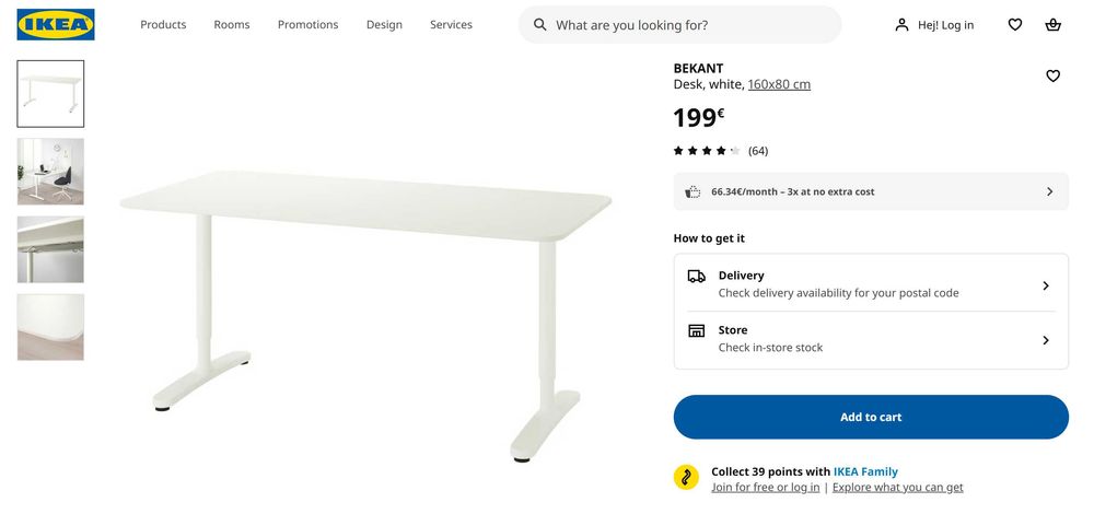 Бюро BEKANT от IKEA - 160x80 с регулируема височина