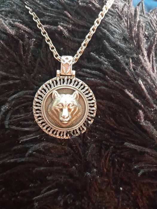 Кулон волк и цепь серебро
