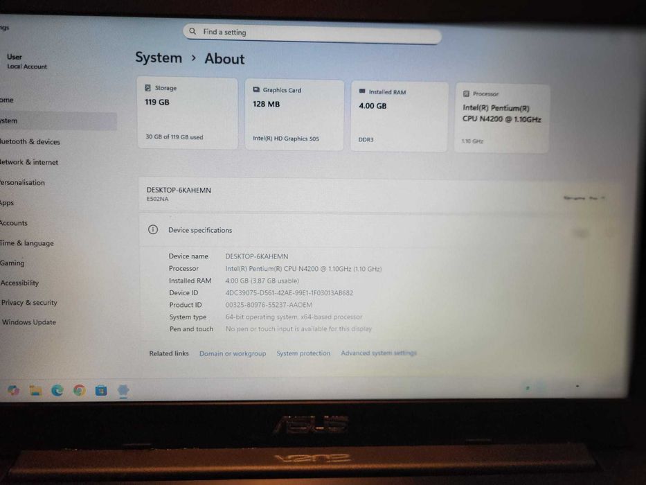 Laptop Asus R517N 15.6" Intel Quad N4200 1.1Ghz 4Gb DDR3 128Gb SSD W11