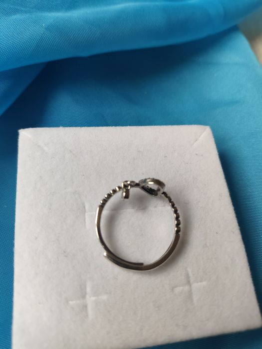 Сребърен регулируем пръстен сърце и висулка