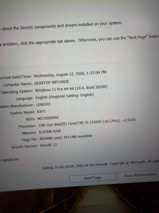 Laptop Lenovo V15 G4 IAH i5 12500h, 8GB, 512Gb