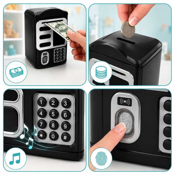Pusculita electronica tip bancomat cu PIN si card efecte sonore lumini