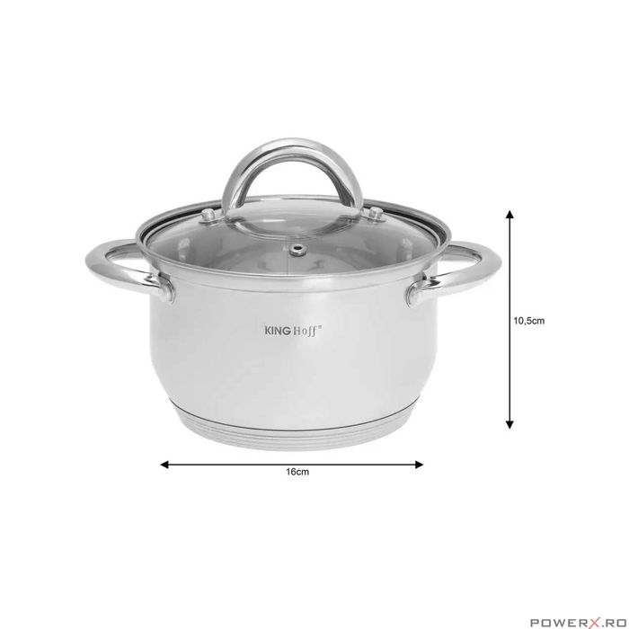 Set de 3 oale din inox cu capac sticla, dimensiuni 16cm, 18cm, 20 cm,