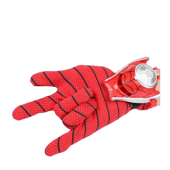 Set costum Ultimate Spiderman copii, 120-130 cm si manusa cu discuri