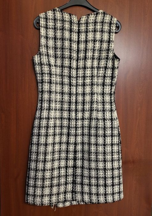 Rochie din tweed alb-negru, scurtă, stil franțuzesc A-Line, nr.38,