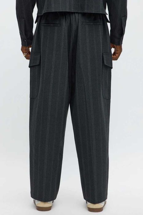 Стилни мъжки широки панталони с райе – Baggy Suiting – Нови