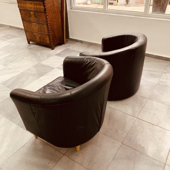 Винтидж холандски кресла от естествена кожа (1970–1980 г.)