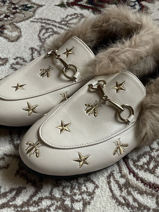 Женские кожаные лоферы с мехом, Gucci
