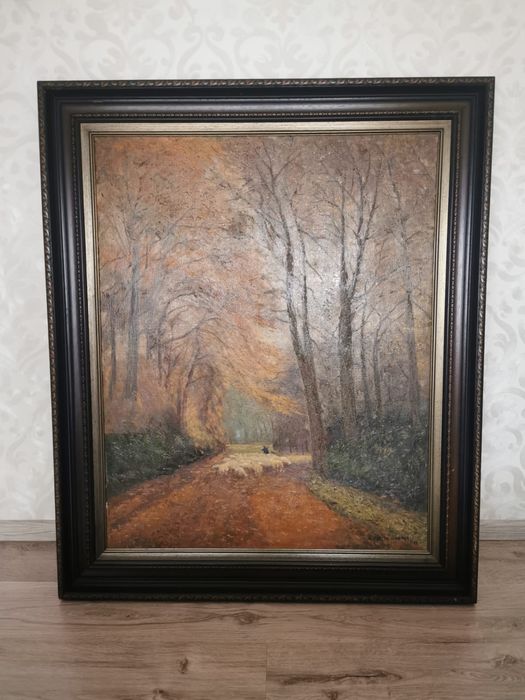 Антикварна картина на платно с маслени бои стил експресионизъм пейзаж